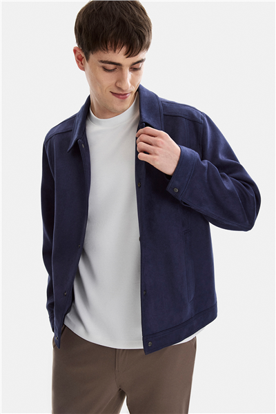 Lacivert Regular Fit Süet Mont