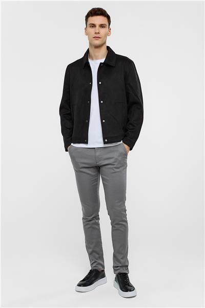 Siyah Regular Fit Süet Ceket Mont