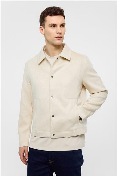 Ekru Regular Fit Süet Ceket Mont