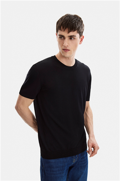 Siyah Regular Fit Örme Triko