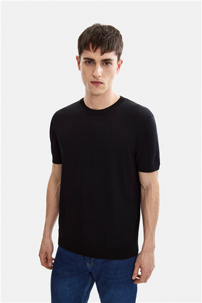 Siyah Regular Fit Örme Triko