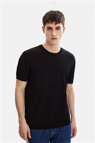 Siyah Regular Fit Örme Triko