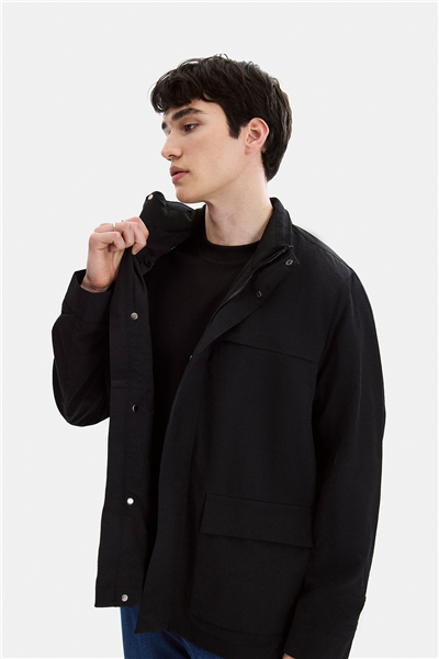 Siyah Regular Fit Uzun Ceket