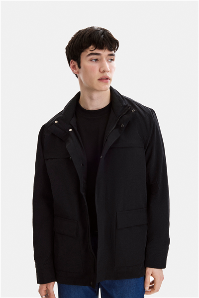 Siyah Regular Fit Uzun Ceket