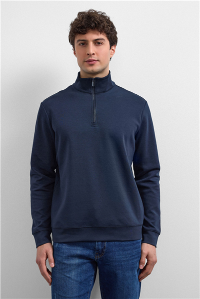 Lacivert Regular Fit Yarım Fermuarlı Sweatshirt