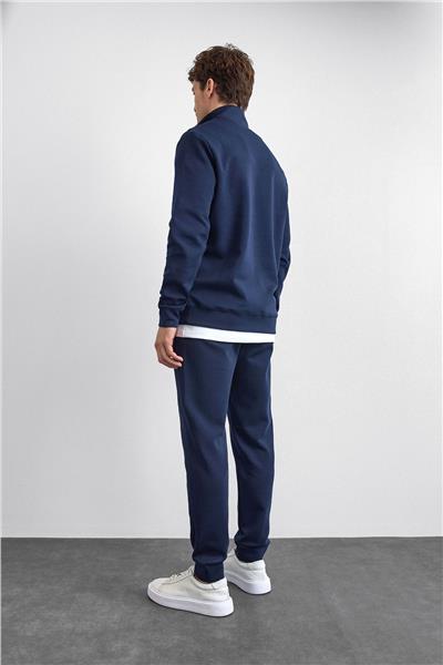 Lacivert Regular Fit Dik Yaka Yarım Fermuarlı Sweatshirt