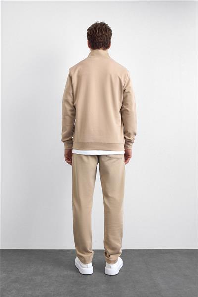 Bej Regular Fit Dik Yaka Yarım Fermuarlı Sweatshirt