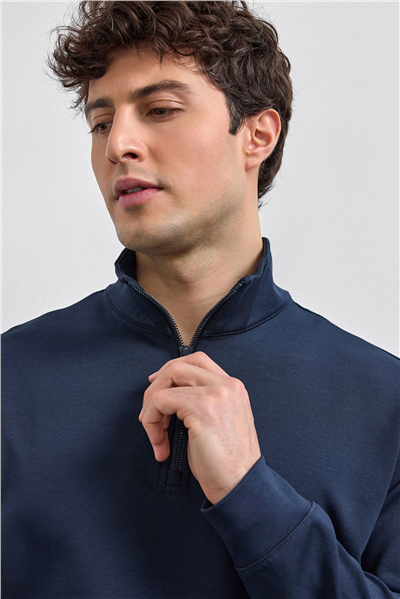 Lacivert Regular Fit Yarım Fermuarlı Sweatshirt