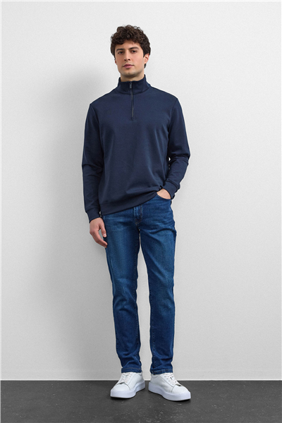 Lacivert Regular Fit Yarım Fermuarlı Sweatshirt