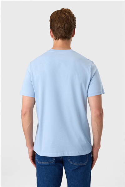 Relaxed Fit Baskılı Mavi Bisiklet Yaka Tişört