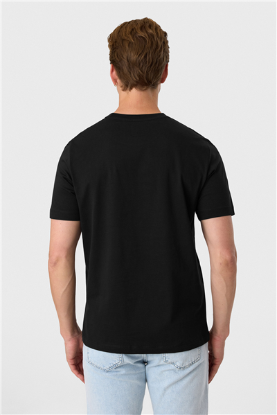 Relaxed Fit Baskılı Siyah Bisiklet Yaka Tişört