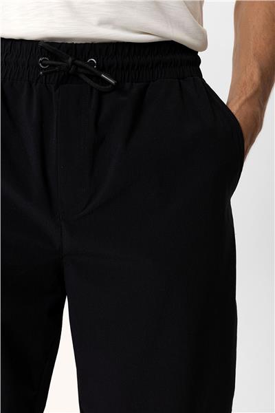 Siyah Relaxed Fit Beli Lastikli Jogger Pantolon