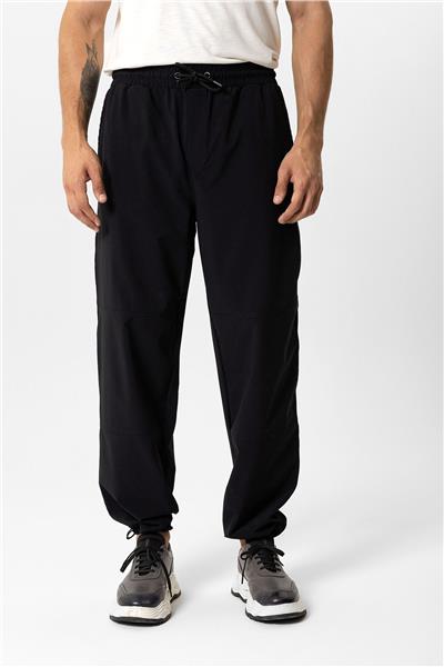 Siyah Relaxed Fit Beli Lastikli Jogger Pantolon