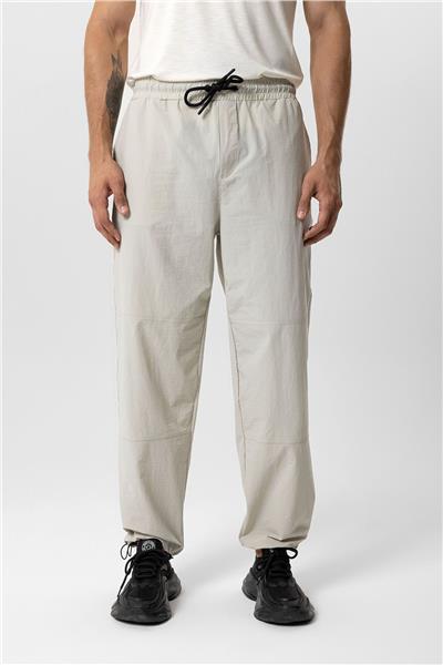 Bej Relaxed Fit Beli Lastikli Jogger Pantolon