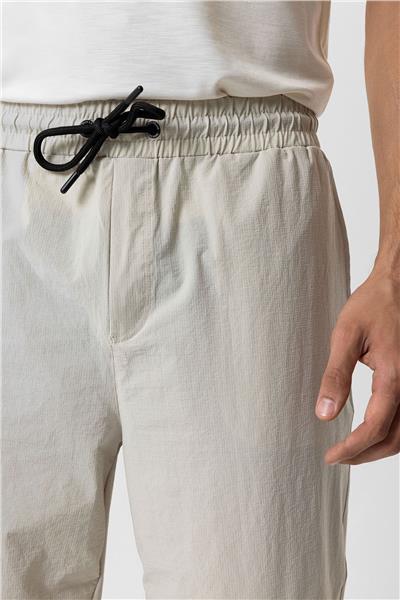 Bej Relaxed Fit Beli Lastikli Jogger Pantolon