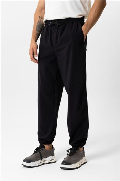 Siyah Relaxed Fit Beli Lastikli Jogger Pantolon