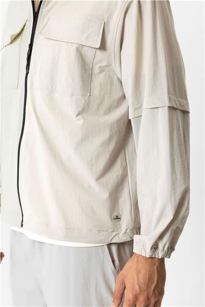 Bej Relaxed Fit Gömlek Yaka Fermuarlı Sweatshirt