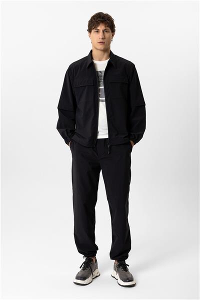 Siyah Relaxed Fit Gömlek Yaka Fermuarlı Sweatshirt