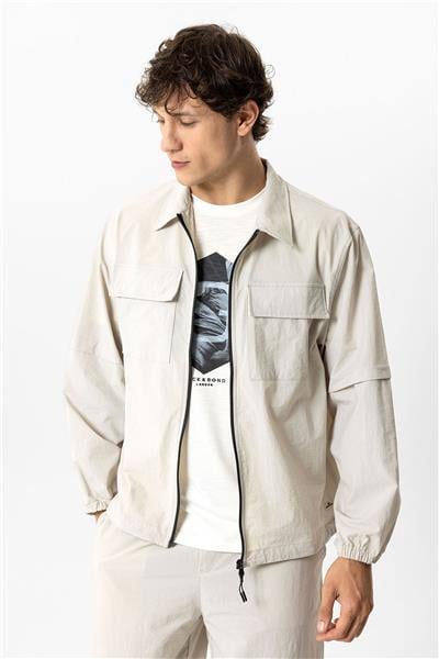 Bej Relaxed Fit Gömlek Yaka Fermuarlı Sweatshirt