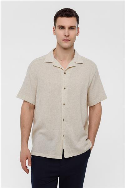 Natural Relaxed Fit Küba Yaka Kısa Kollu Gömlek