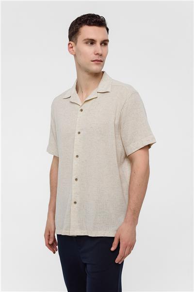 Natural Relaxed Fit Küba Yaka Kısa Kollu Gömlek