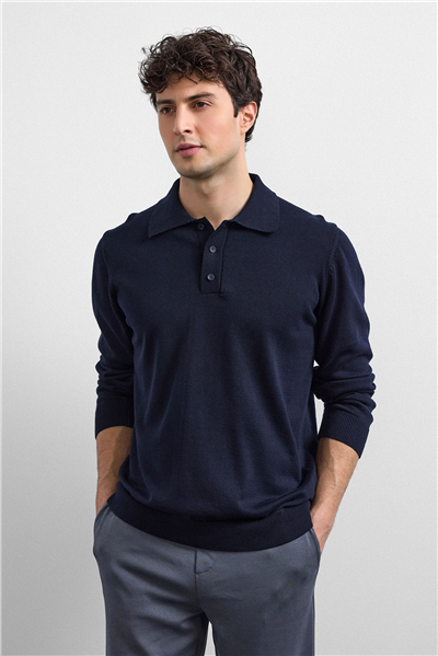 Lacivert Relaxed Fit Polo Yaka Triko Kazak