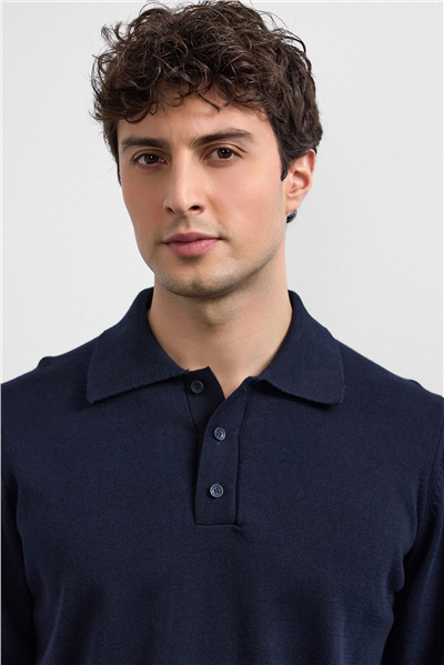 Lacivert Relaxed Fit Polo Yaka Triko Kazak