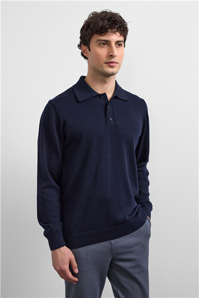 Lacivert Relaxed Fit Polo Yaka Triko Kazak