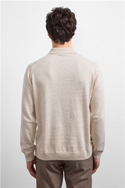 Bej Relaxed Fit Polo Yaka Triko Kazak