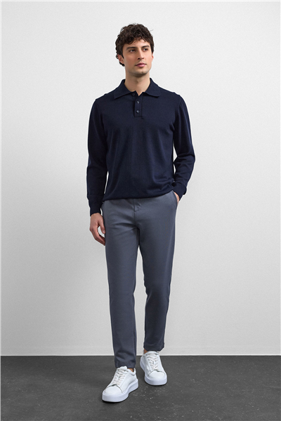 Lacivert Relaxed Fit Polo Yaka Triko Kazak