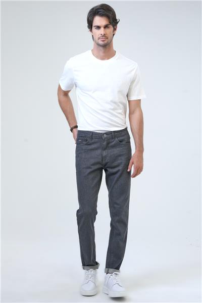 Koyu Gri Slim Fit 5 Cepli Pamuklu Denim Pantolon