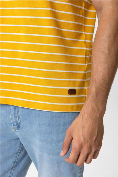 Sarı Regular Fit Bisiklet Yaka Çizgili Tişört