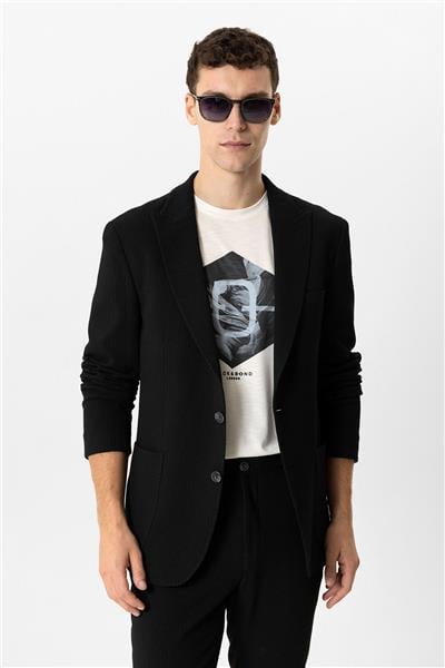 Siyah Slim Fit Kırlangıç Sivri Yaka Ceket