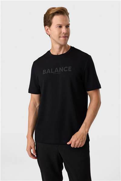 Siyah Baskılı Regular Fit Bisiklet Yaka Tişört