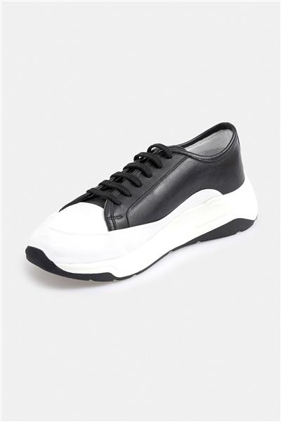 %100 Deri Termo Tabanlı Siyah Beyaz Erkek Sneaker Ayakkabı
