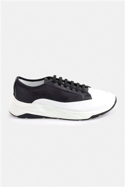 %100 Deri Termo Tabanlı Siyah Beyaz Erkek Sneaker Ayakkabı