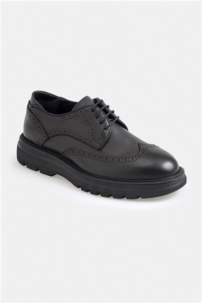 %100 Deri Termo Tabanlı Siyah Erkek Günlük Casual Ayakkabı