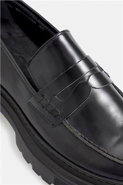 %100 Deri Termo Tabanlı Bağcıksız Rugan Siyah Erkek Loafer Günlük Ayakkabı