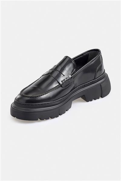 %100 Deri Termo Tabanlı Bağcıksız Rugan Siyah Erkek Loafer Günlük Ayakkabı