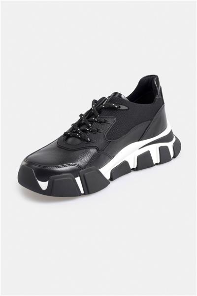 %100 Deri Esnek Tabanlı Siyah Erkek Sneaker Ayakkabı