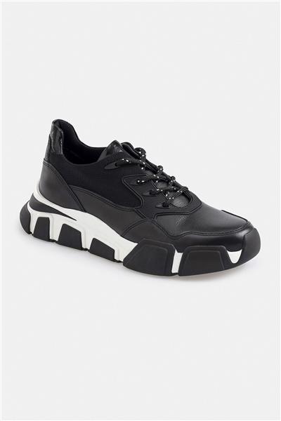 %100 Deri Esnek Tabanlı Siyah Erkek Sneaker Ayakkabı