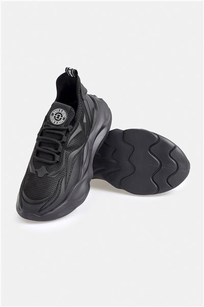 %100 Deri Esnek Tabanlı Siyah Erkek Sneaker Ayakkabı