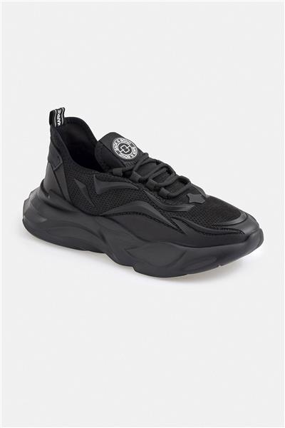 %100 Deri Esnek Tabanlı Siyah Erkek Sneaker Ayakkabı