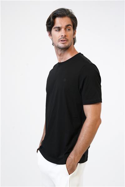 Siyah Regular Fit %100 Pamuk Bisiklet Yaka Tişört