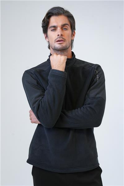 Siyah Regular Fit Bato Yaka Yarım Fermuarlı Sweatshirt