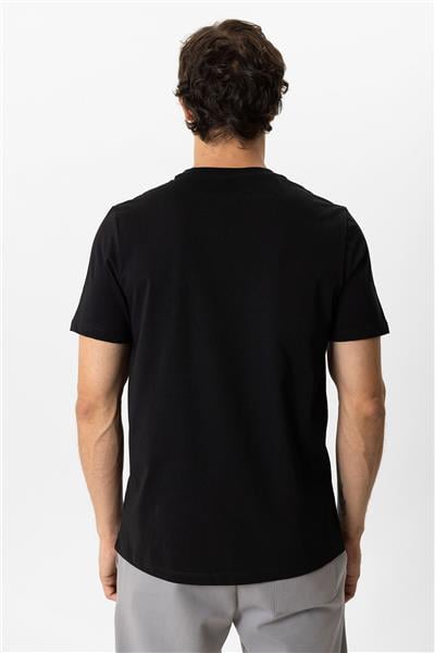 Siyah Regular Fit Bisiklet Yaka Baskılı Tişört