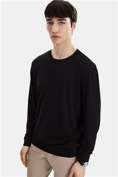 Siyah Regular Fit Bisiklet Yaka Mevsimlik Triko 