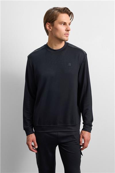 Siyah Omuz Detaylı Bisiklet Yaka Sweatshirt 