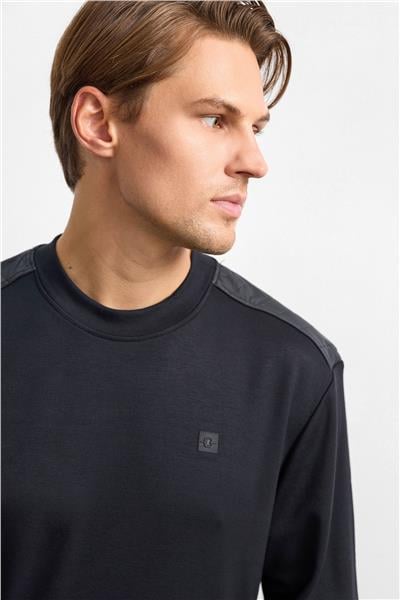 Siyah Omuz Detaylı Bisiklet Yaka Sweatshirt 