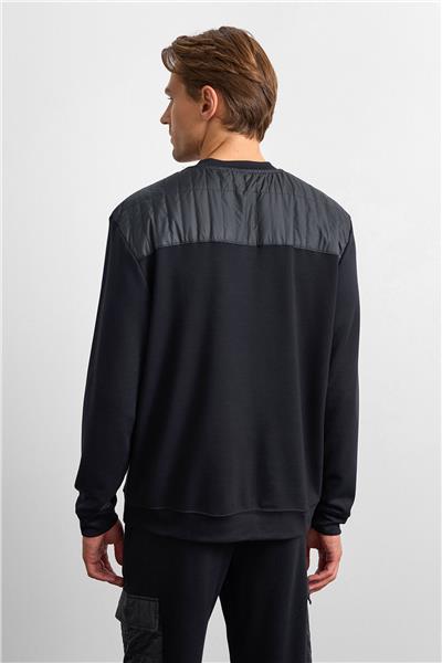 Siyah Omuz Detaylı Bisiklet Yaka Sweatshirt 